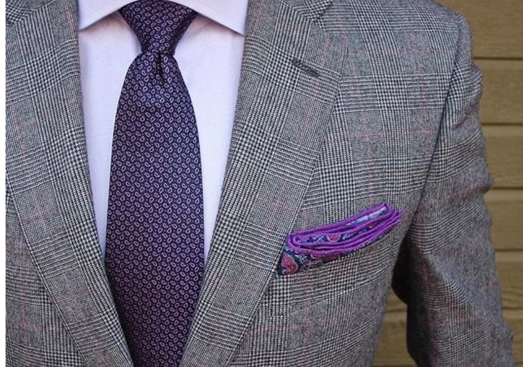 Grey plaid blazer with coordinated formal wear