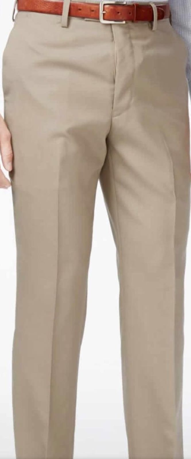 Beige khaki trousers with leather belt